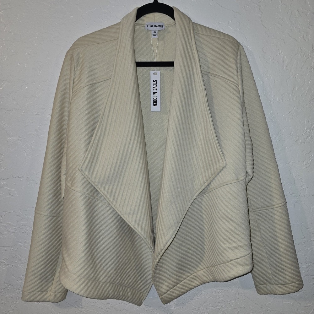 NEW Steve Madden Draped Open Front‎ Cardigan Sweater Knit Tan Neutral X-Large